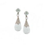 A pair of cased early 20th century aquamarine ear pendants,