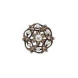 A Victorian cultured pearl and diamond brooch,