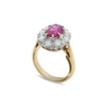 A Burmese ruby and diamond cluster ring,