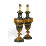 A pair of French marble and gilt-metal mounted table lamps, 19th century,