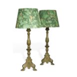A pair of brass altar candlesticks, 20th century,