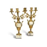 A pair of French gilt metal and marble candelabra, late 19th century,