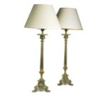 A pair of brass and silver plated baroque style candlesticks as lamps, 20th century,