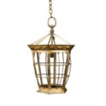 An Arts & Crafts brass hanging lantern,
