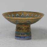 Mary Rich (British, 1940-2022), studio pottery Footed Dish, decorated in blue and gold, signed and