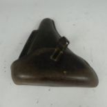 A rare WW2 German leather P08 Luger Holster, hard shell, complete with leather tab, steel buckle,