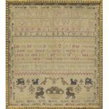 An late 18th century needlework alphabet Sampler, dated 1798, worked in coloured threads on a