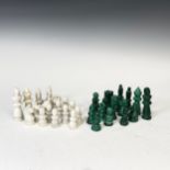 A Set of Staunton pattern malachite and white onyx Chess Set, some chips to pieces, King H 7.2cm