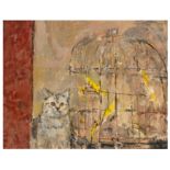 § Ruskin Spear C.B.E. R.A. (British, 1911-1990) Cat and Canaries