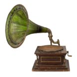 A stained fruitwood wind up gramophone Early 20th century