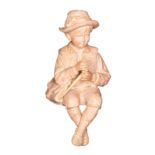 A terracotta sculpture of a seated boy, contemporary,