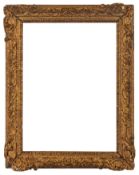 An English 18th century carved, pierced and gilded frame Stiff leaf sight edge, the central panel wi