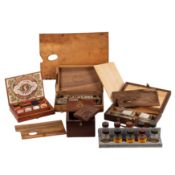 A Collection of Artist's Materials including a Mahogany Artist's box