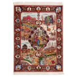 A very fine part silk Tabriz pictorial rug, north-west Persia