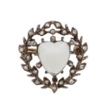 A moonstone and diamond brooch White and yellow metal