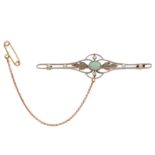 An opal, seed pearl, and diamond brooch Yellow and white metal