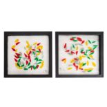 Leucos, Murano, Italy Collection of five framed glass panels