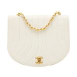 Chanel White Vertical Half Moon Flap Bag
