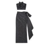 Christian Dior Navy Taffeta Maxi Skirt and Bodice Archival Set - Size 38