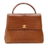 λ Chanel Brown Matte Crocodile Kelly Flap Bag