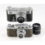 A Zorki I Leica Copy Rangefinder Camera. Also a Contax II.