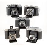 Group of Five Folding Cameras. Including a metered Zeiss Nettax.