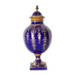 A French Sèvres-style jewelled cobalt-blue porcelain vase and cover Late 19th Century