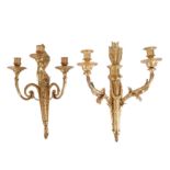 A near pair of French Empire gilt bronze three light appliques 20th century