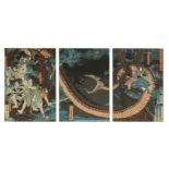 Utagawa Yoshitsuya 歌川 芳艶 (Japanese, 1822-1866) Yorimitsu Tries to Capture Hakamadare by Destroying H