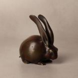 A Japanese bronze 'hare' okimono, Edo period, 18th century