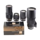 Group of Four Prime OM Telephoto Lenses. From 100mm to 400mm.