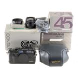 Black Contax G2 AF Compact camera. With 45mm f2 Sonnar lens.