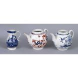 A Lowestoft Redgrave 'Two Birds' pattern teapot / A Lowestoft blue and white Noble jug