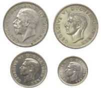 Four 0.500 silver coins, 1935 George V & 1945 Geor
