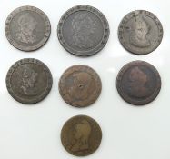 A George III cartwheel two pence piece, four simil