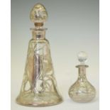 Two 20th century white metal overlaid glass perfume bottles