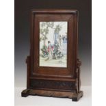 Chinese Canton Famille Rose porcelain and hardwood table discretion screen