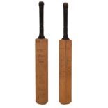 Cricket bat with autographs of the England & Australia 1948, and the South of England & Australia 19
