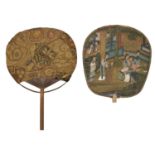 Chinese Qing dynasty painted silk face screen or fan (pien mien), and a Japanese screen or fan