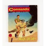 Commando War Stories in Pictures No 1 (1961) 'Walk or Die!'. Bright cover, 2 ins lower spine