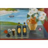 Naive still life in the manner of Mary Fedden, oil on canvas board, 50 x 40cm