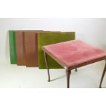 Five vintage folding card tables with baize tops, 76 x 76cm