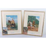 2x Framed Watercolours of Drummer on Horseback of the 1st Kings Dragoon Guards and 2nd Queens Bays D