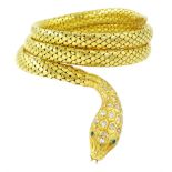 18ct gold coiled diamond snake bangle