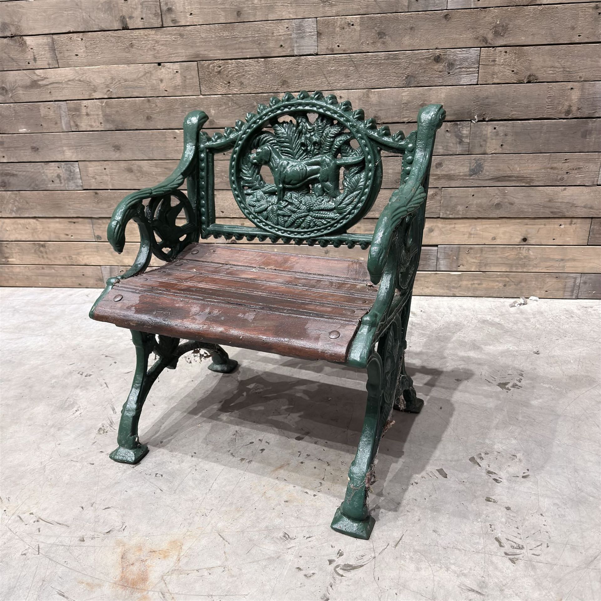 Cast iron and wood slatted garden seat