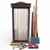 Wooden Pool cue rack with cue's