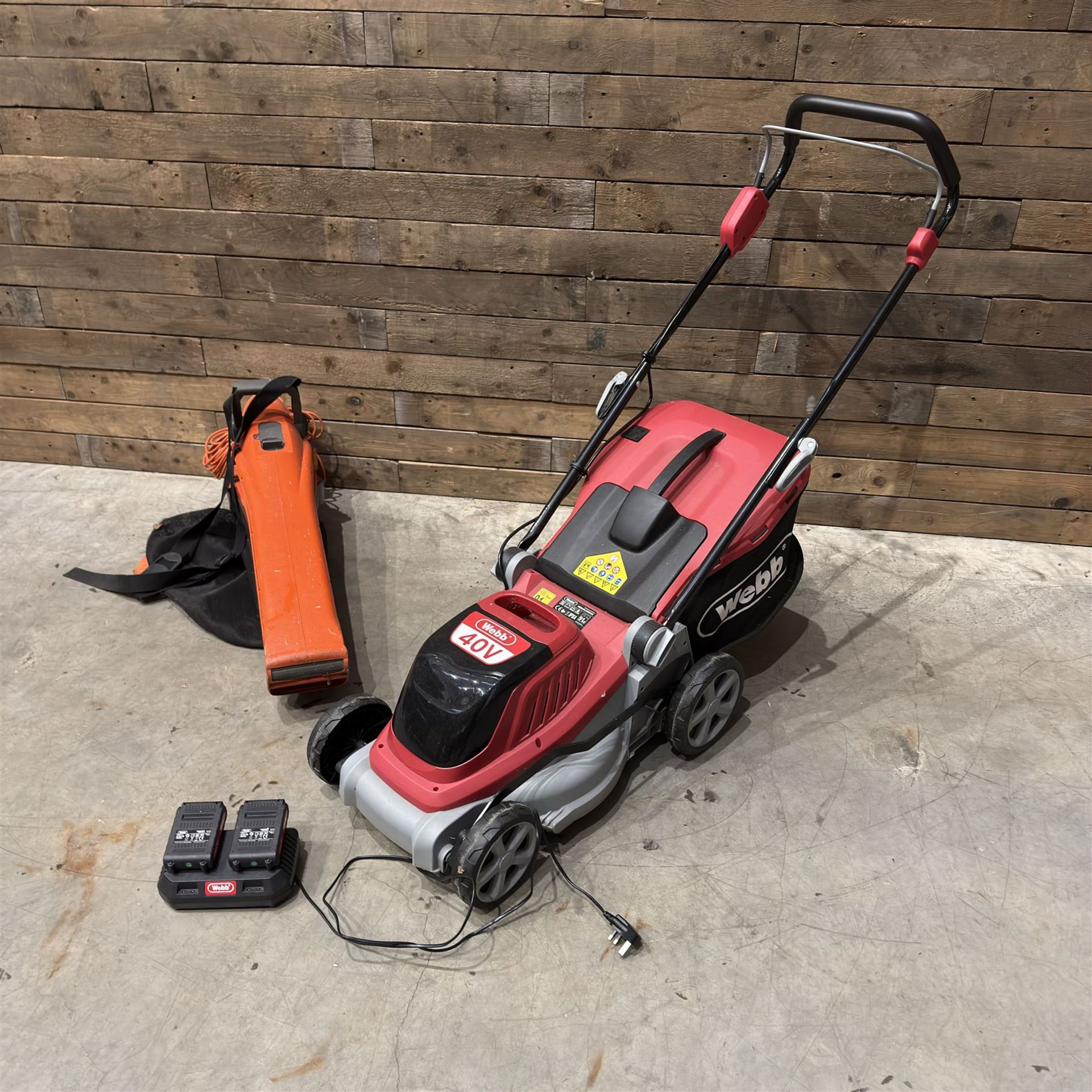 Webb 40v electric mower + Flymo GardenVac