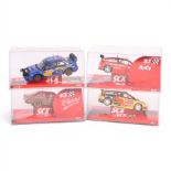 Four SCX (Scalextric) 1:32 scale slot rally cars