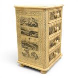 Traditional design cream painted lacquered pedestal pine chest