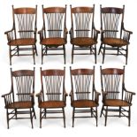 Set of eight 19th century ash and elm spindle back Windsor armchairs